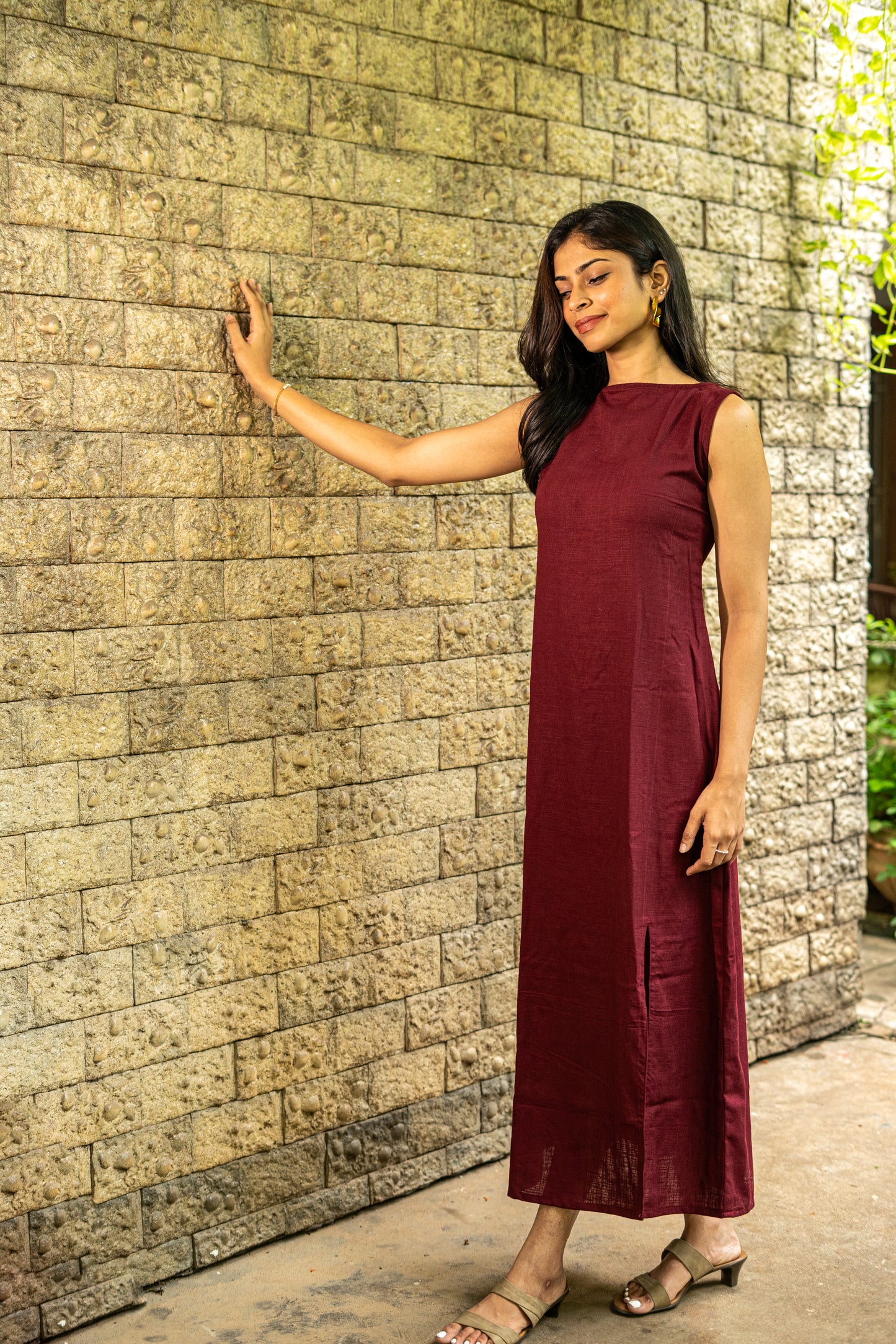 Burgundy Slit Dress