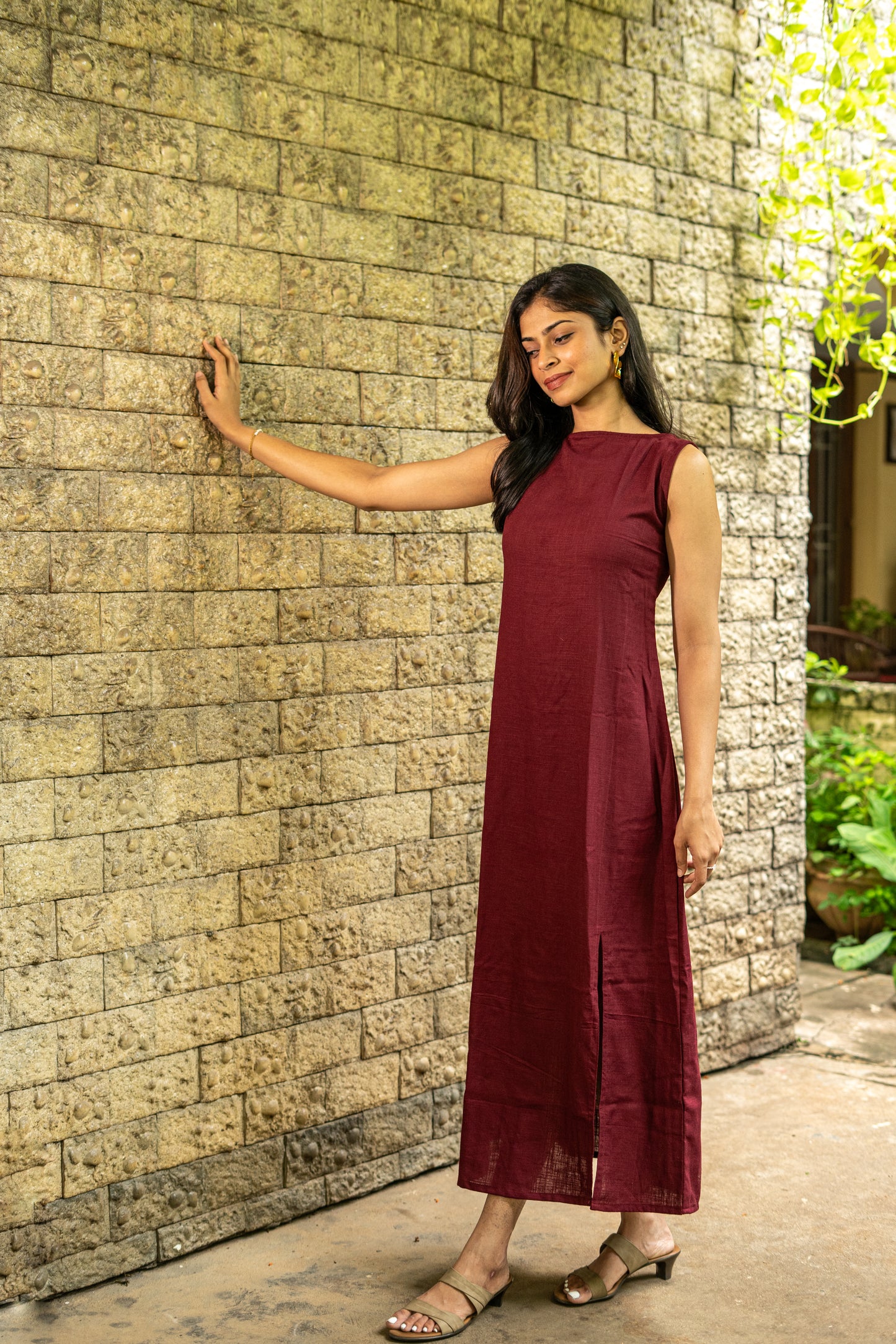 Burgundy Slit Dress