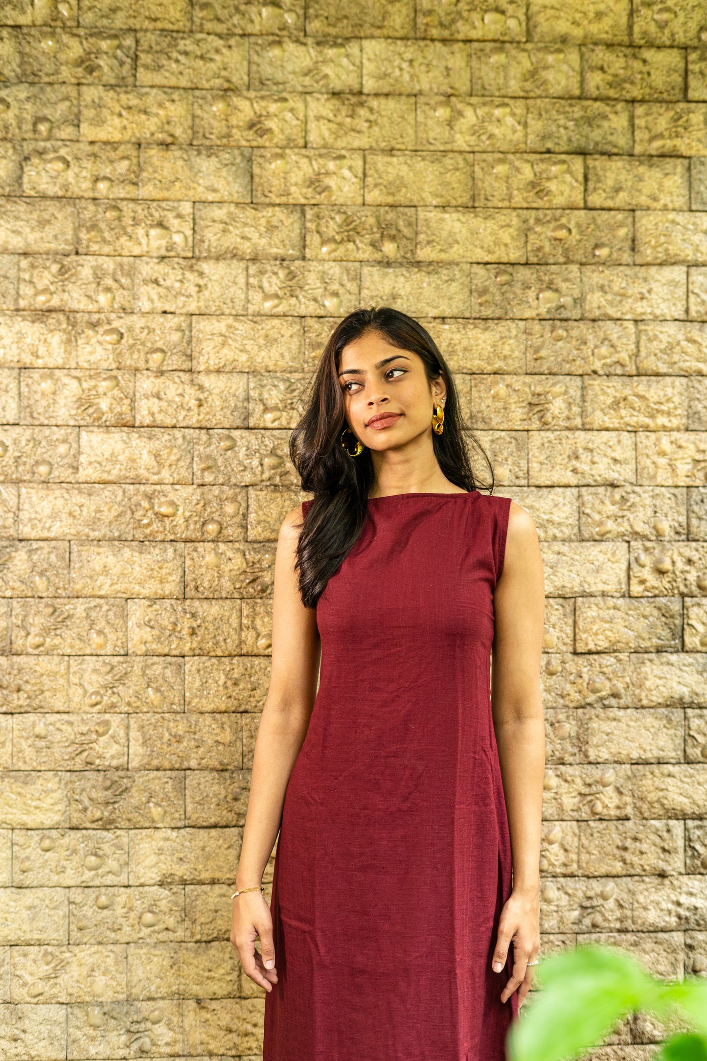Burgundy Slit Dress