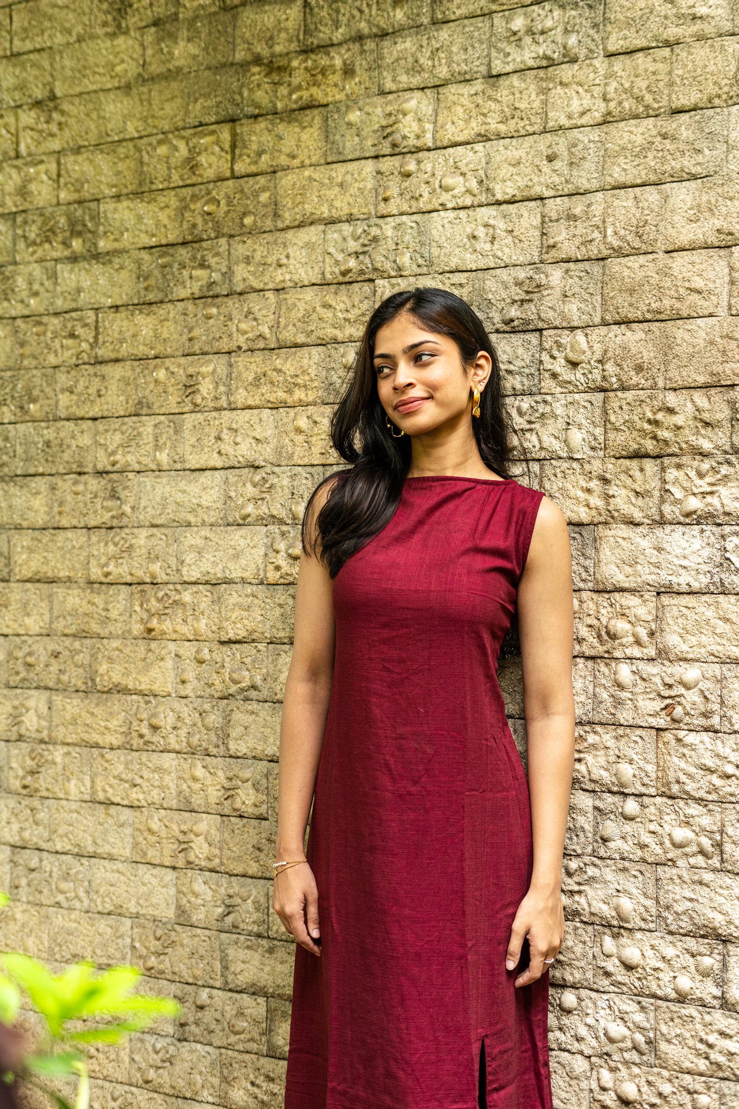 Burgundy Slit Dress