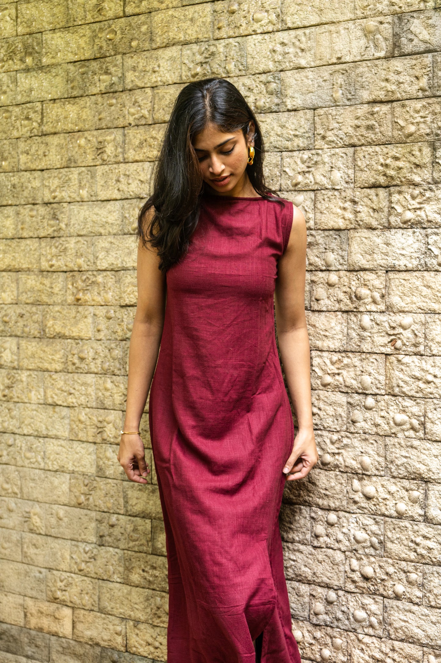 Burgundy Slit Dress