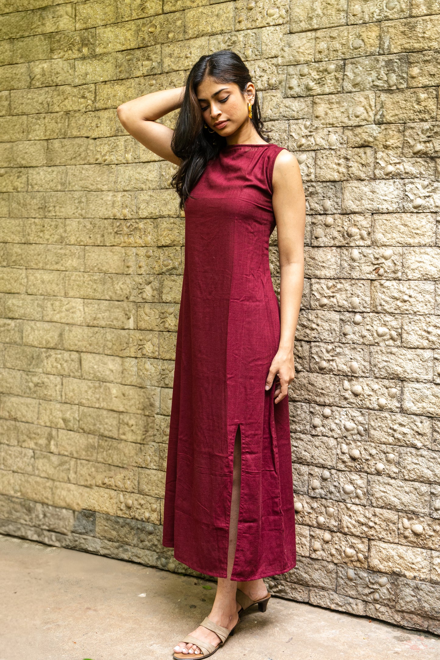 Burgundy Slit Dress