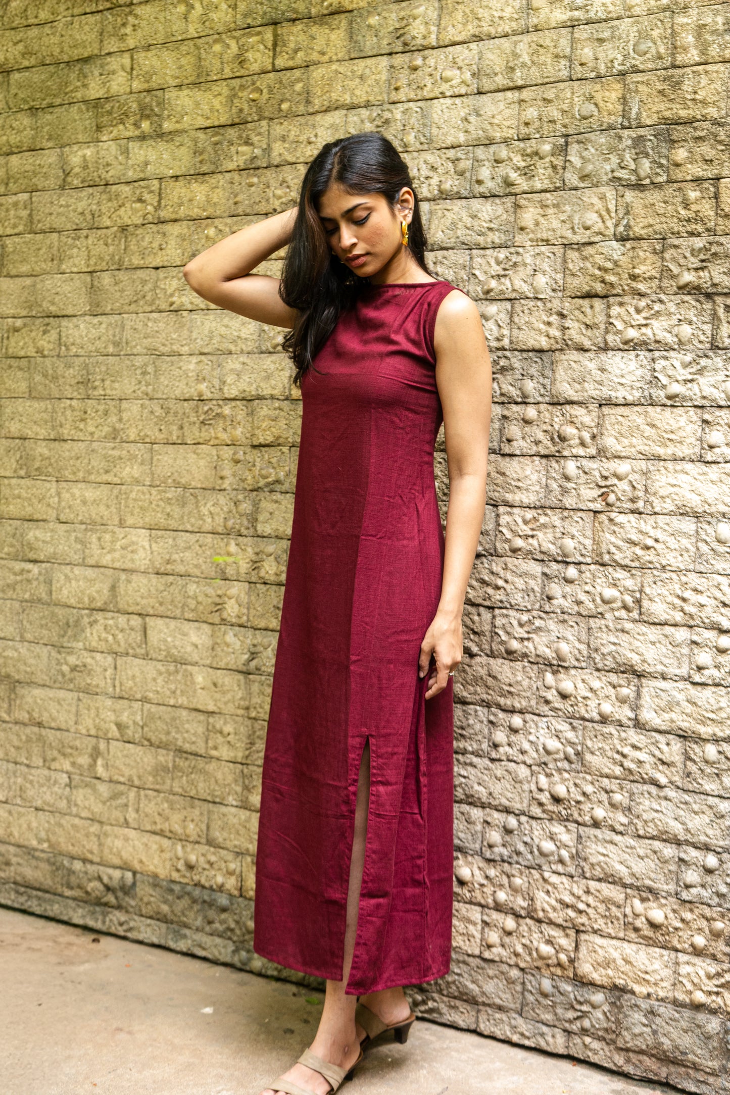 Burgundy Slit Dress