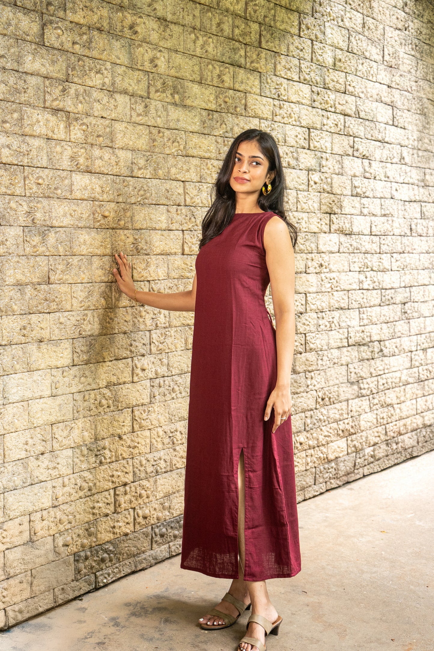 Burgundy Slit Dress