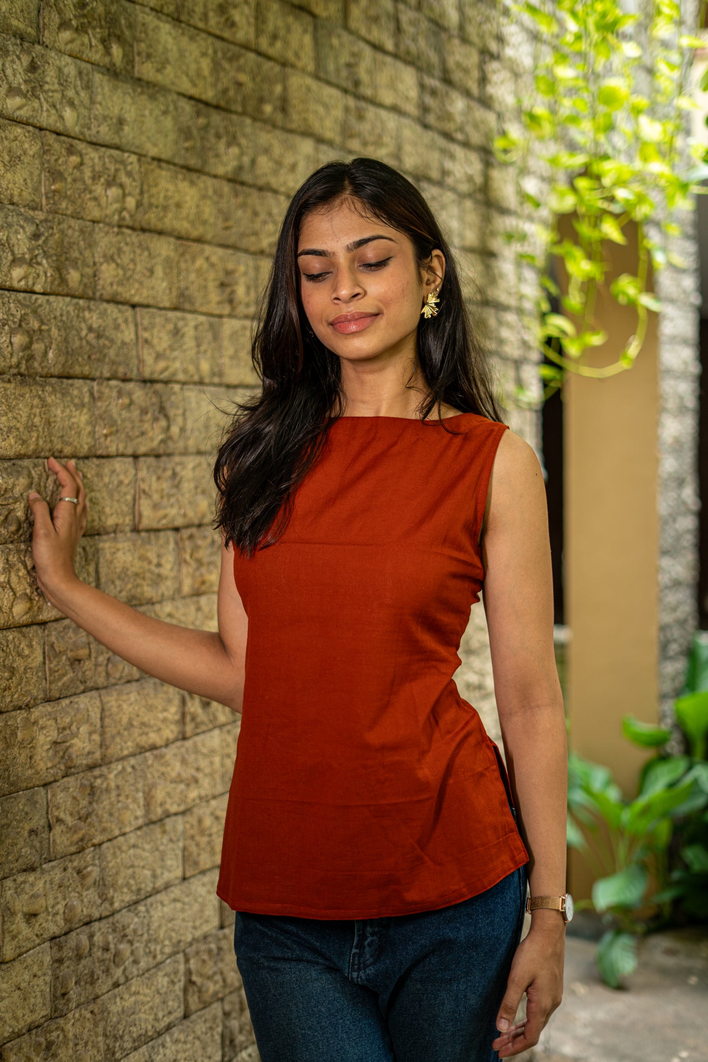 Rust Lace-up Top