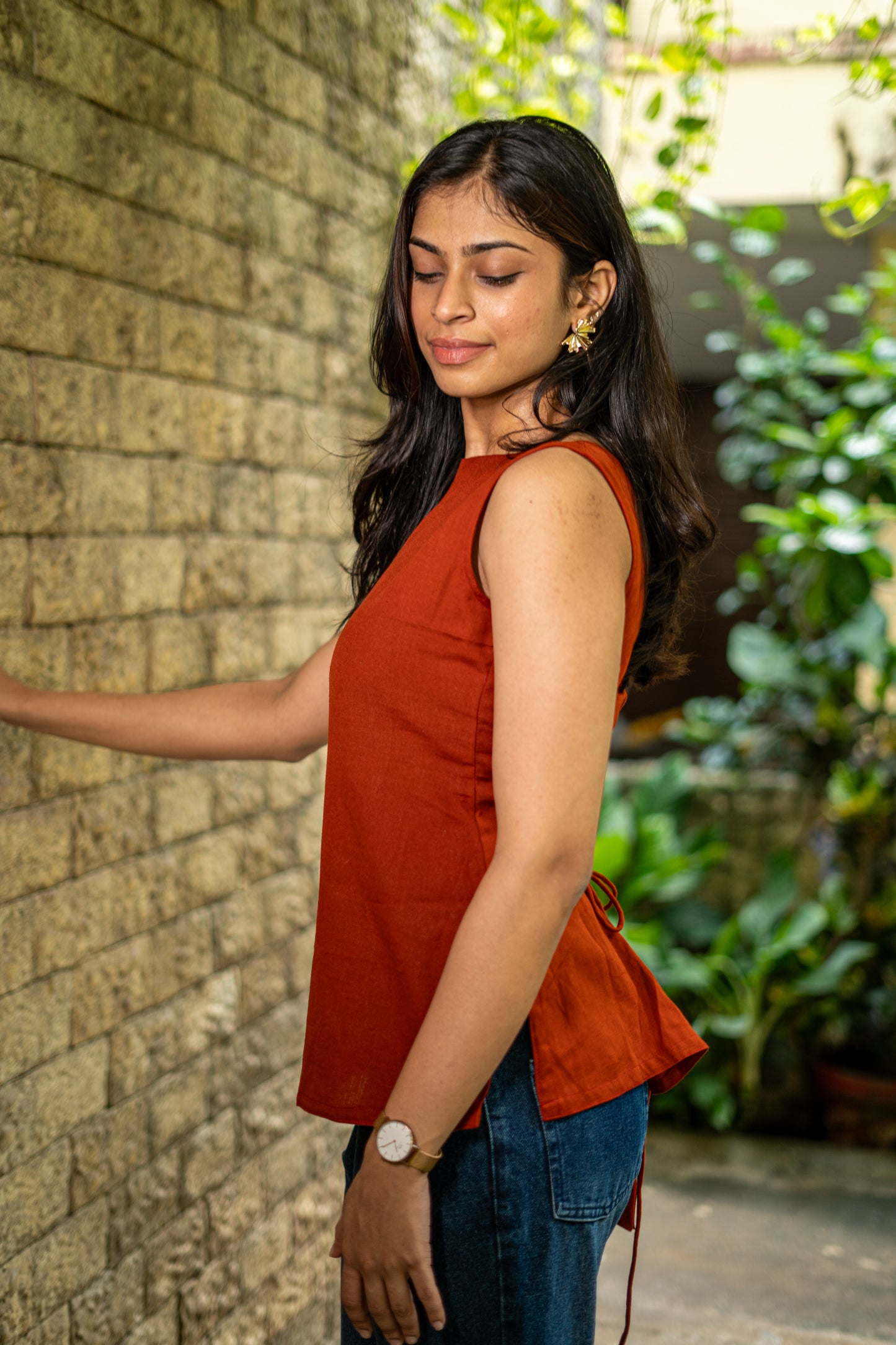 Rust Lace-up Top