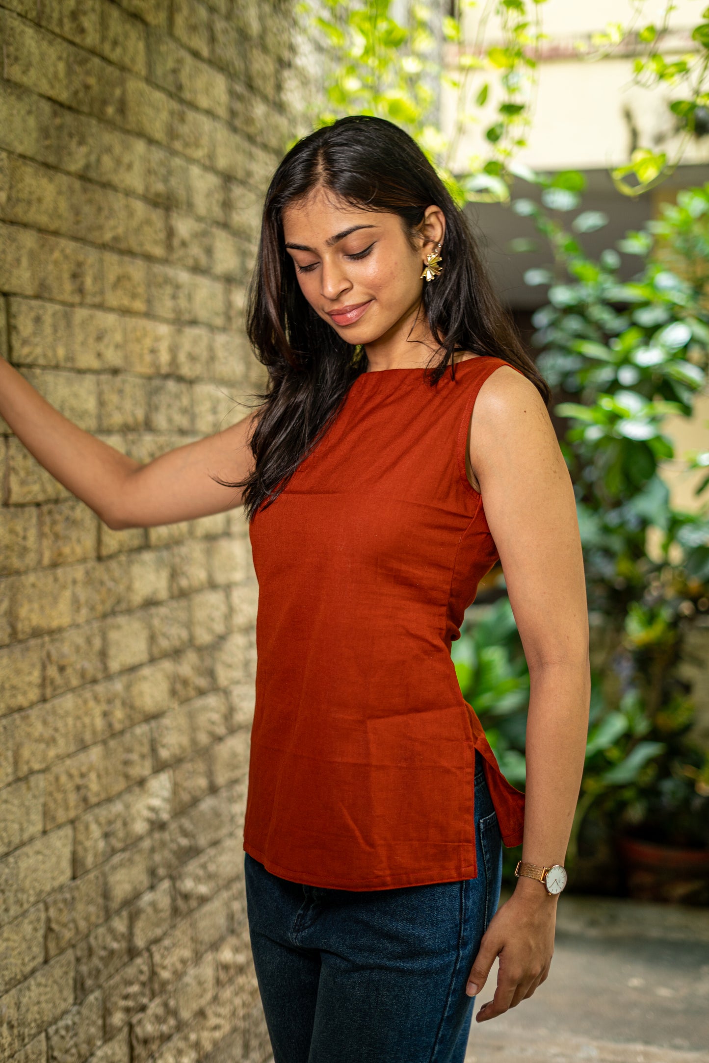 Rust Lace-up Top