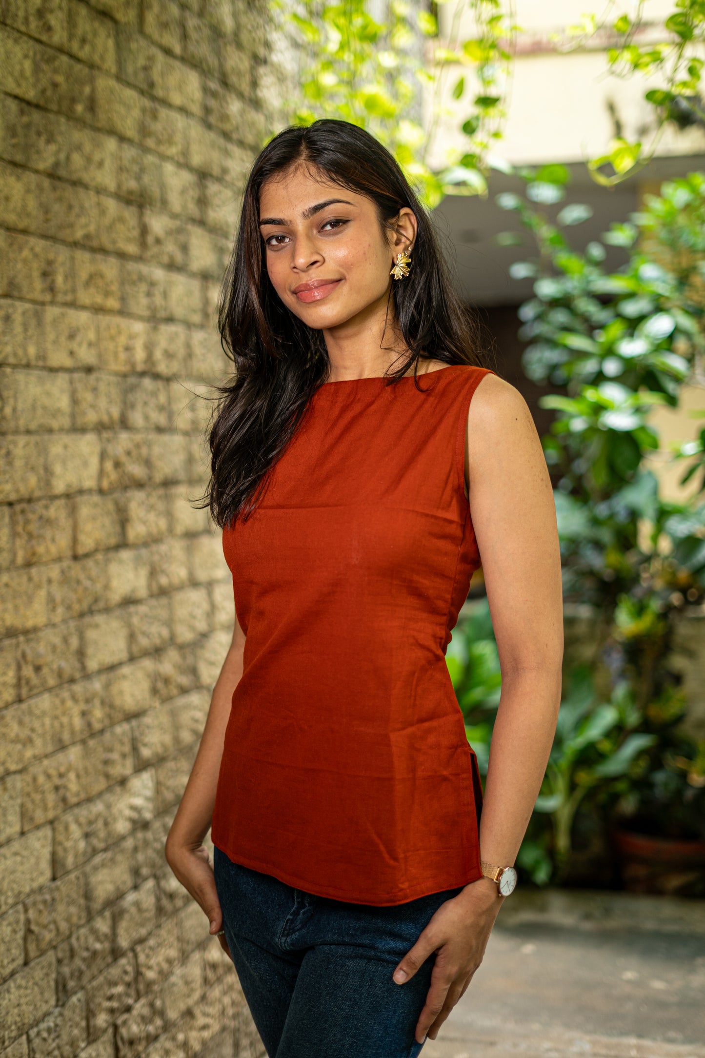 Rust Lace-up Top