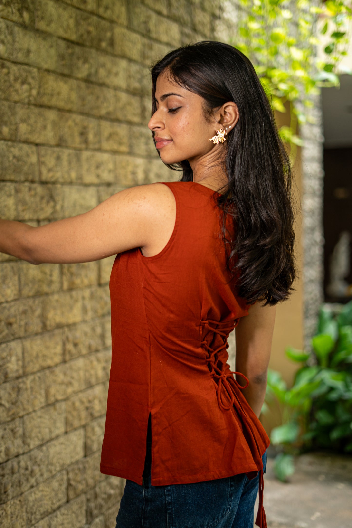 Rust Lace-up Top
