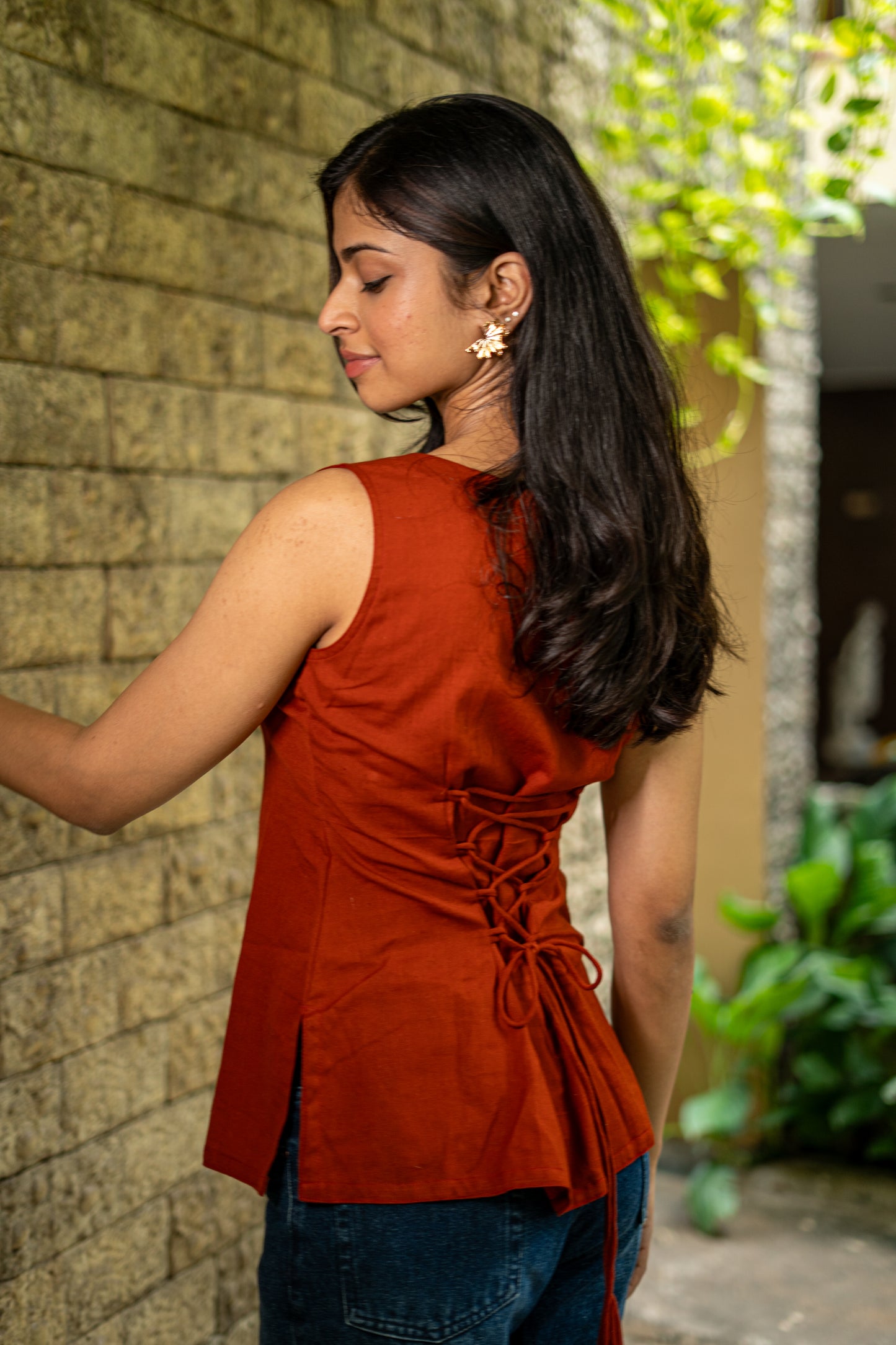 Rust Lace-up Top