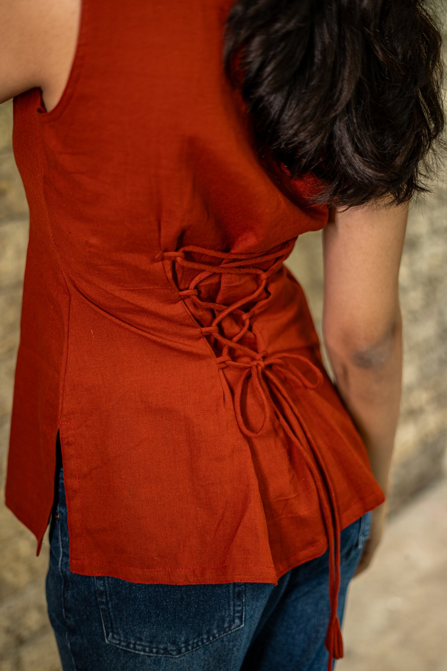 Rust Lace-up Top