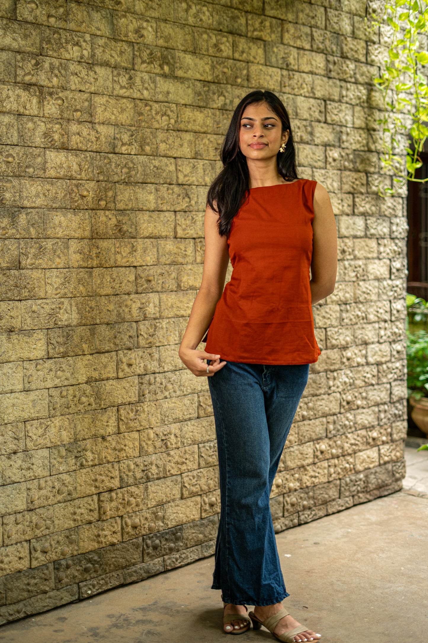 Rust Lace-up Top