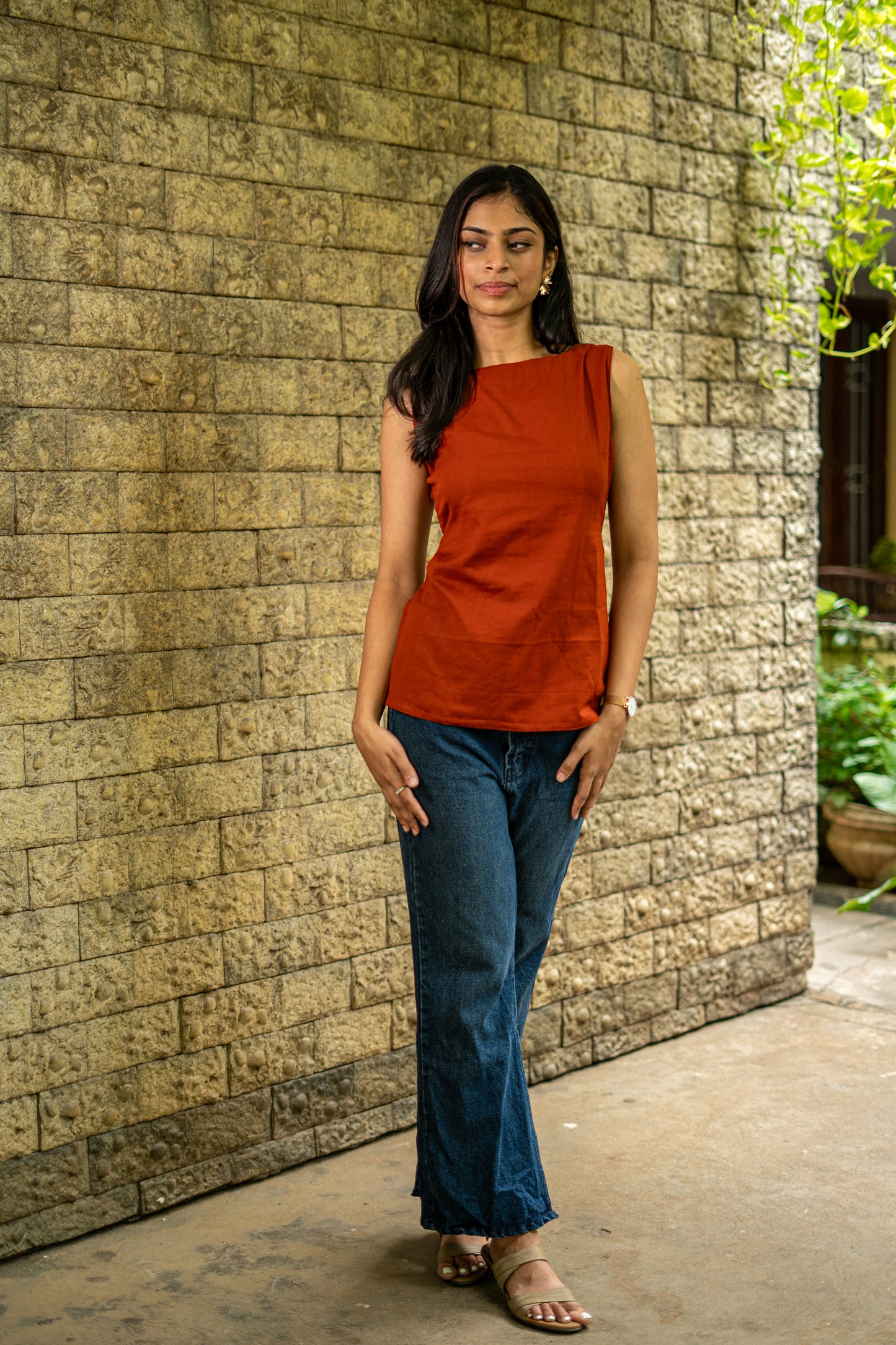Rust Lace-up Top