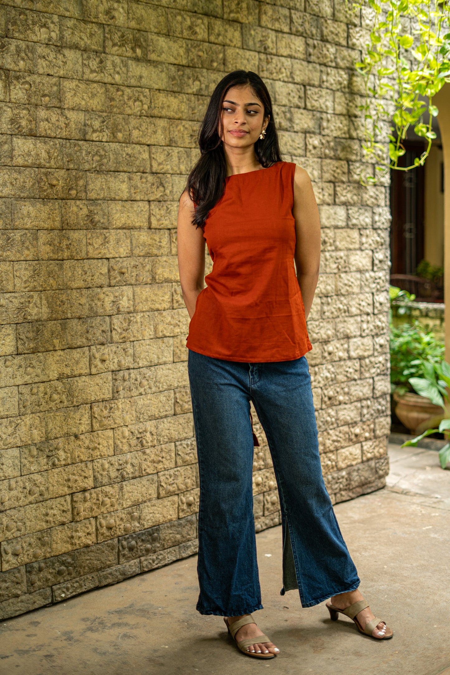 Rust Lace-up Top