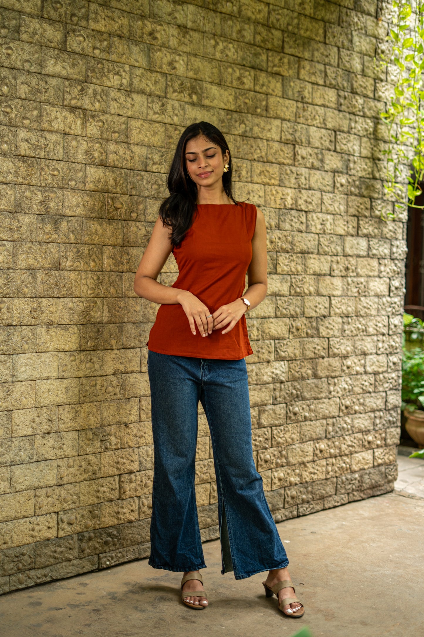 Rust Lace-up Top