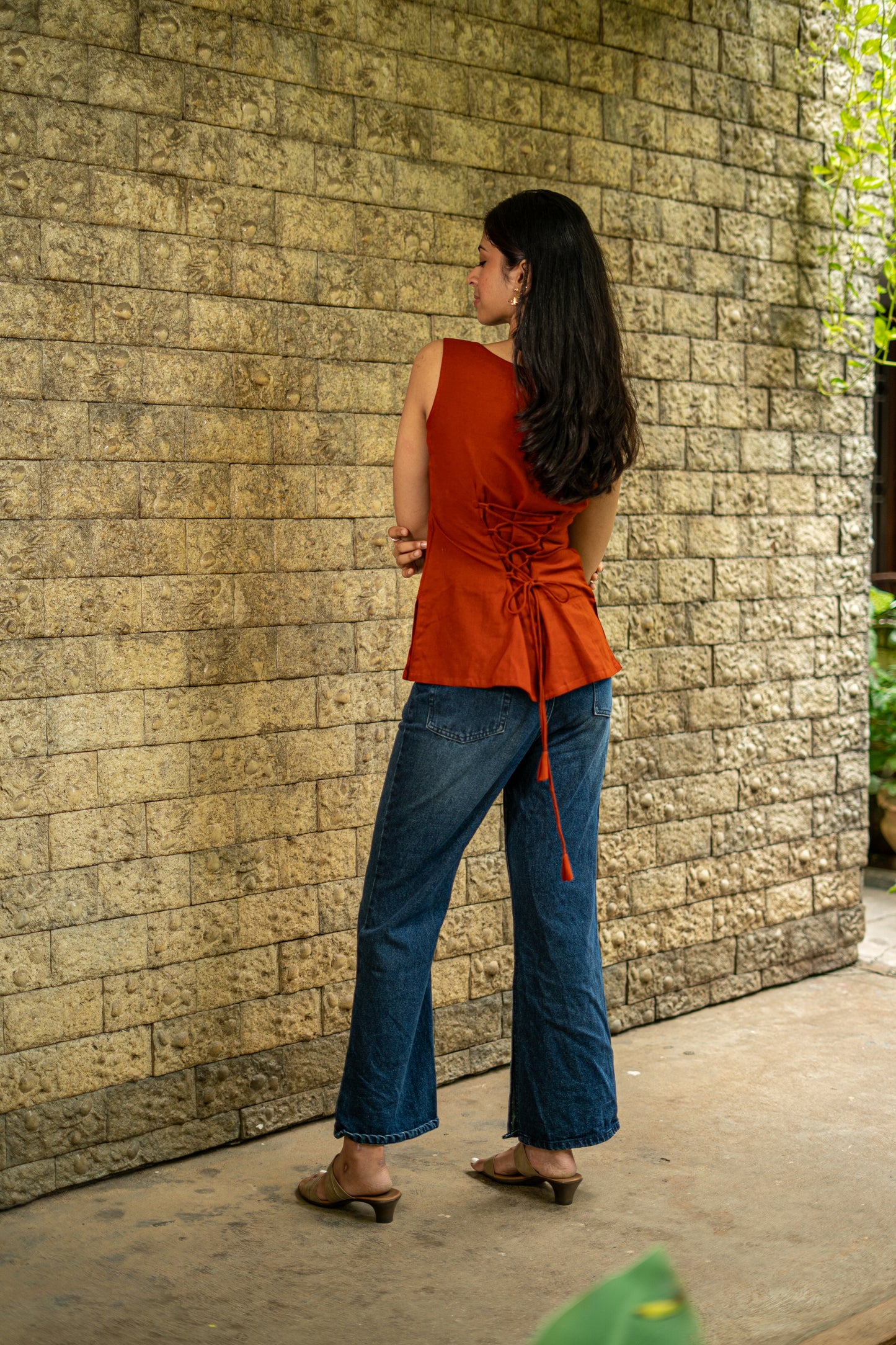 Rust Lace-up Top