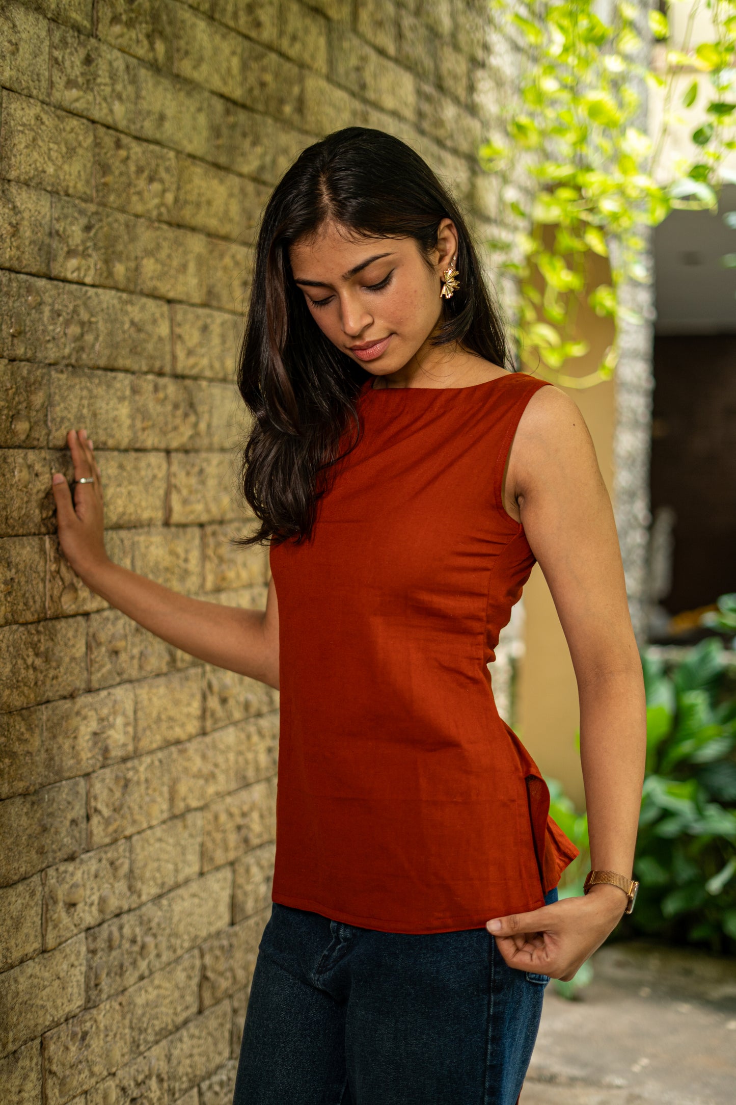 Rust Lace-up Top