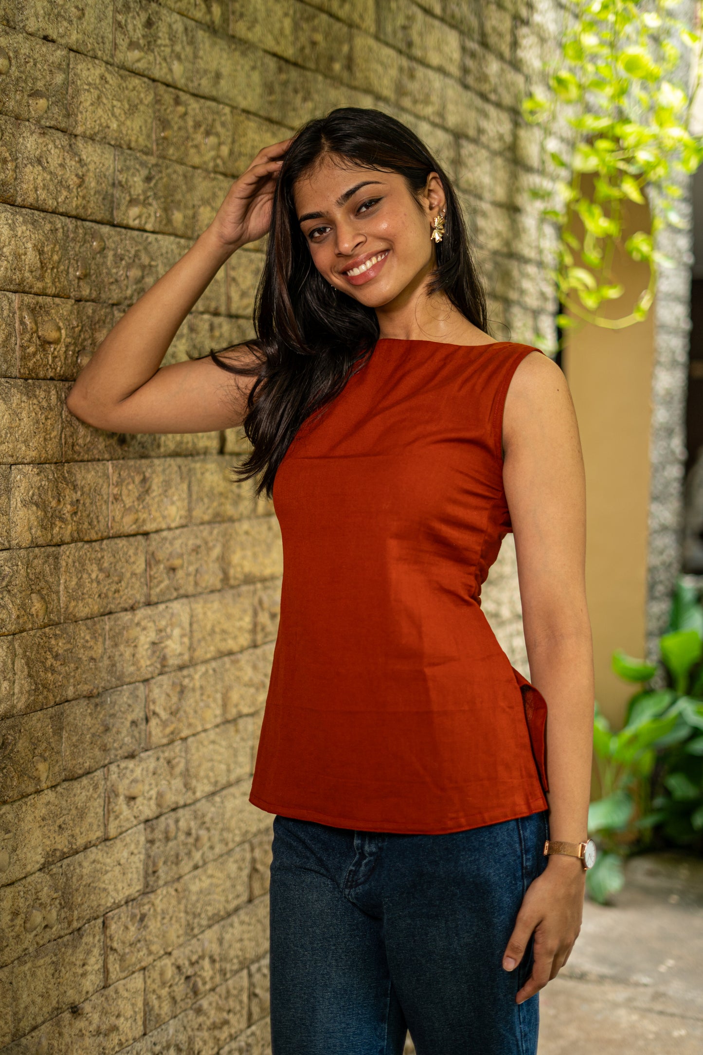 Rust Lace-up Top