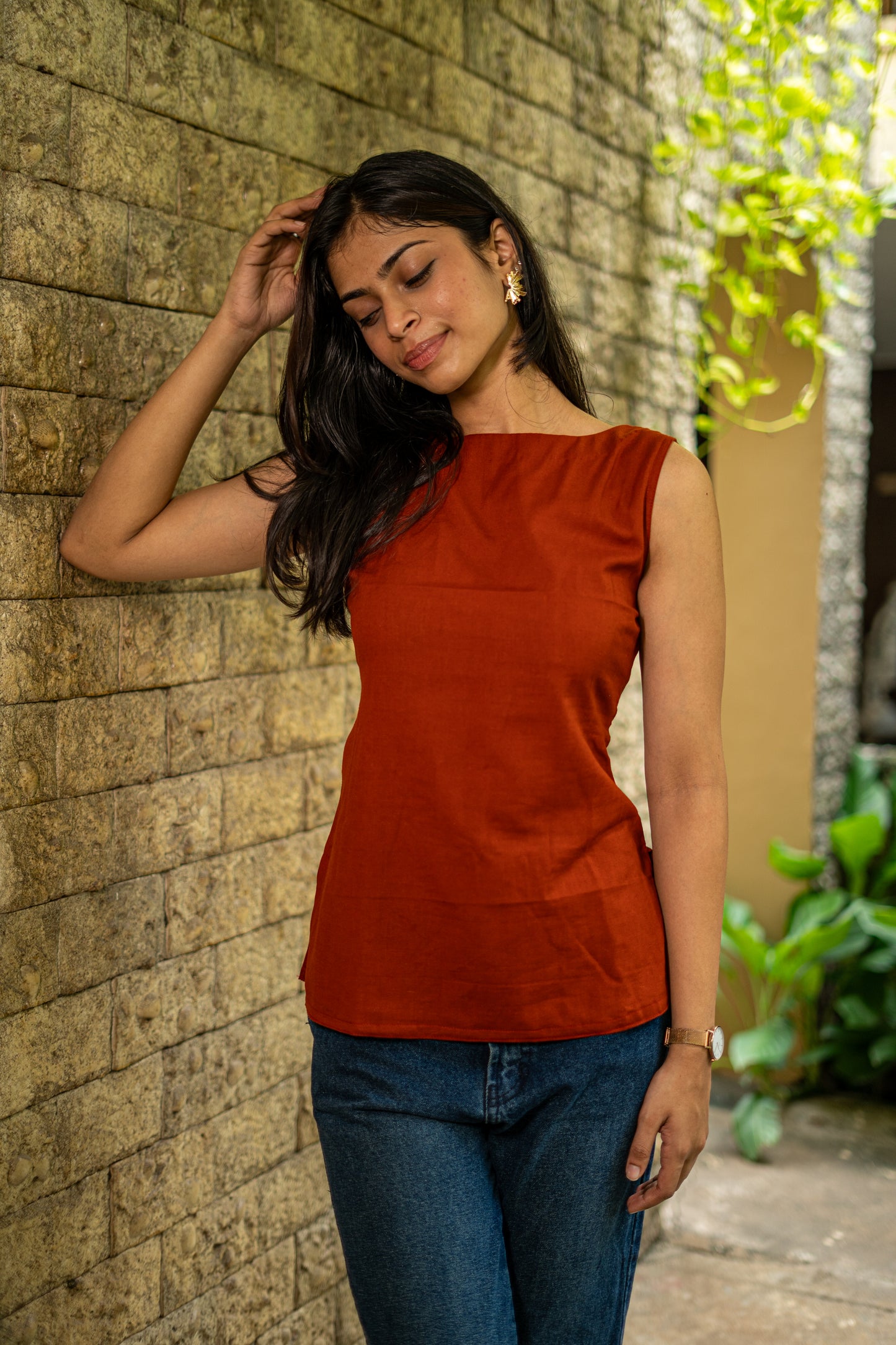 Rust Lace-up Top