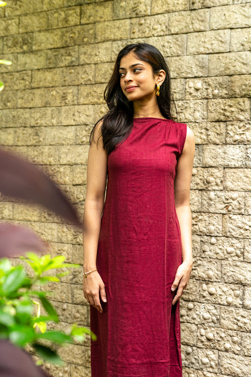 Burgundy Slit Dress