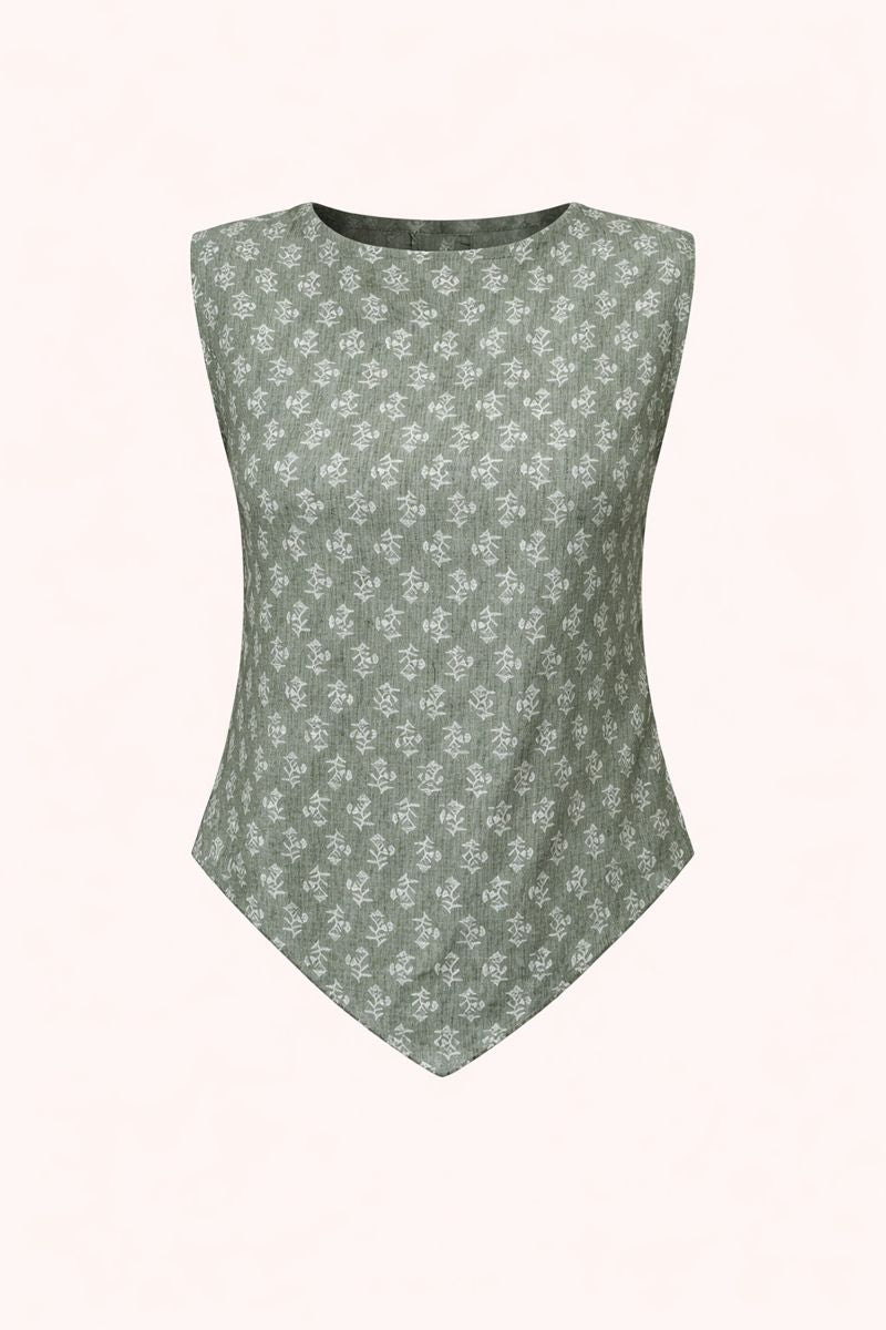 Linen Green V snatched top