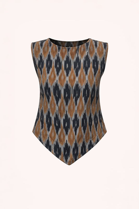 Ikat Black Brown V Snatched Top