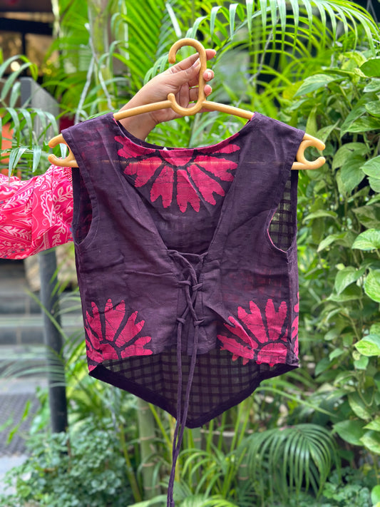 Magenta Floral V Snatched Top